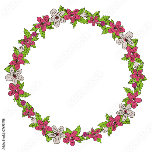 Romantic wreath with flowers and leaves. Romantic vector elements for card. Save the date and invitation.