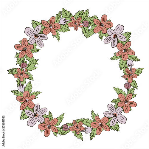 Romantic wreath with flowers and leaves. Romantic vector elements for card. Save the date and invitation.