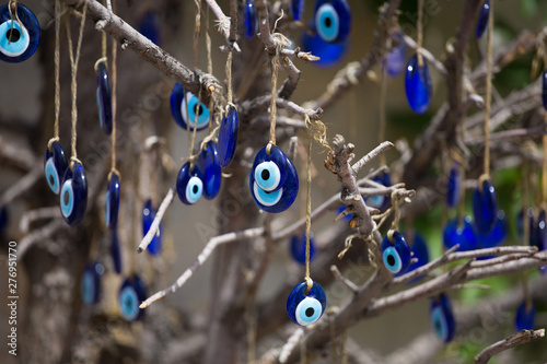 Greek eye. Traditional glass work, turkish nazar symbol. Boncuk. Blue eye evil photo