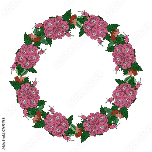 Romantic wreath with flowers and leaves. Romantic vector elements for card. Save the date and invitation.
