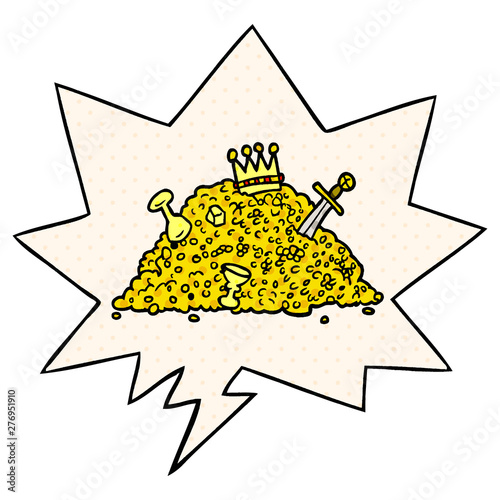 cartoon ple of treasure and speech bubble in comic book style