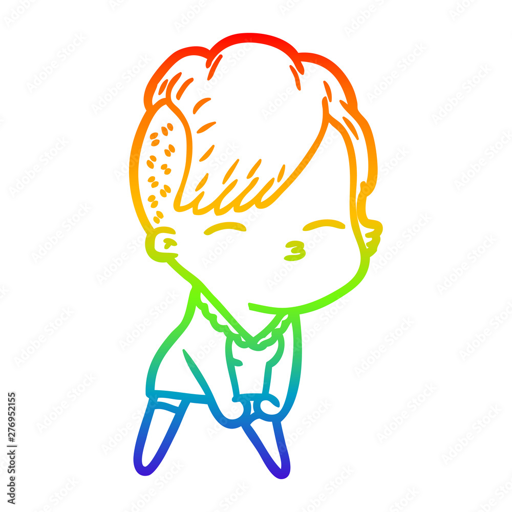 rainbow gradient line drawing cartoon squinting girl