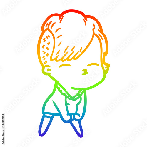 rainbow gradient line drawing cartoon squinting girl