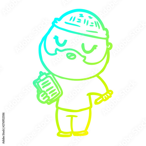 cold gradient line drawing cartoon man with beard