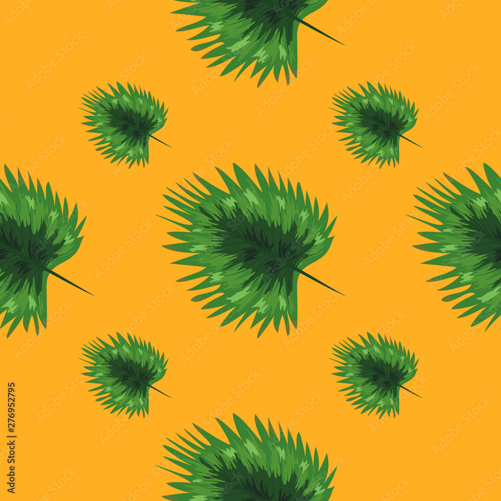 Tropical leaves realistic seamless pattern. Hawaiian exotic background with tropical plants.