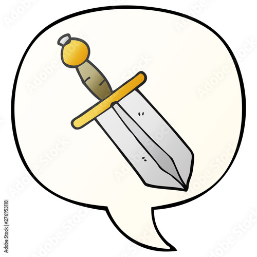 cartoon dagger and speech bubble in smooth gradient style
