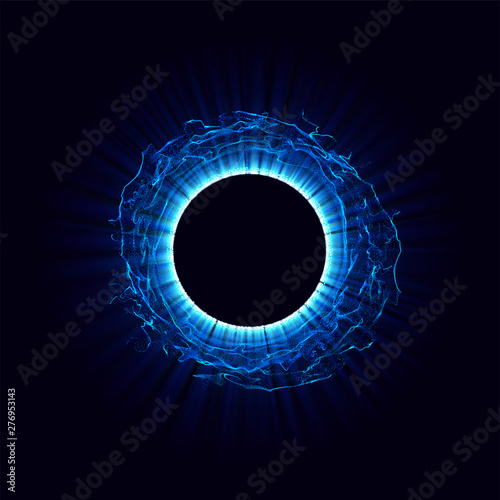 Black holes in the space. Abstract vector background with blue toned swirl and hole in center or collapsar isolated on black. . Astronomical illustration. Vector. Eps10