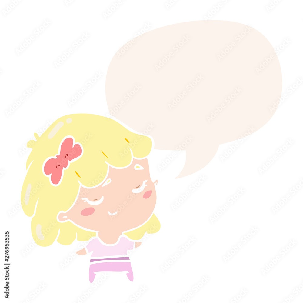 cute cartoon happy girl and speech bubble in retro style cute cartoon happy girl and speech bubble in retro style