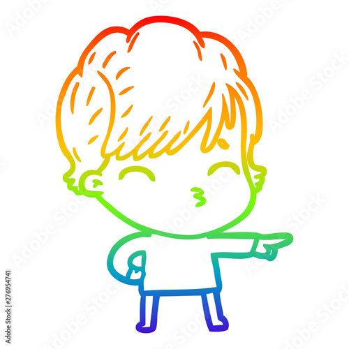 rainbow gradient line drawing cartoon woman thinking