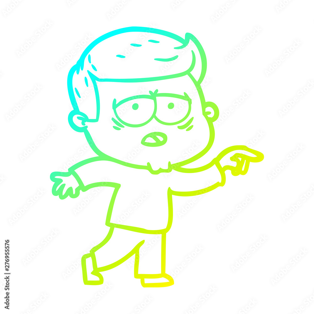 cold gradient line drawing cartoon tired man