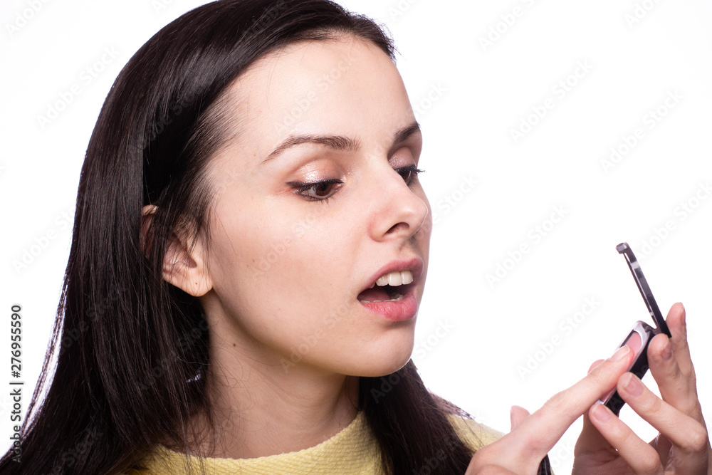 beautiful girl showing eyeshadow, makeup