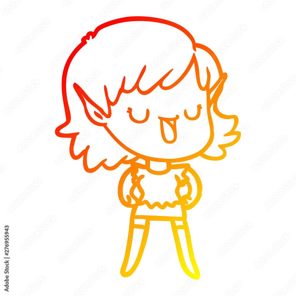 warm gradient line drawing cartoon elf girl warm gradient line drawing cartoon elf girl