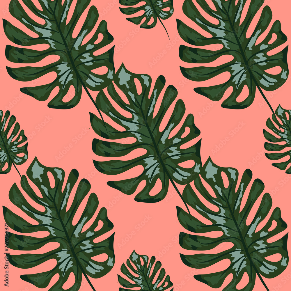 Seamless indigo tropical pattern with monstera Seamless indigo tropical pattern with monstera