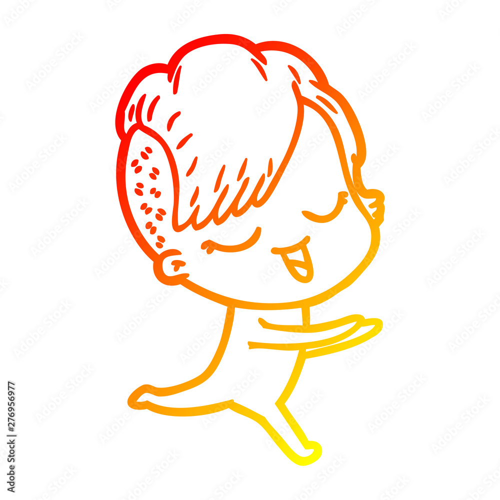 warm gradient line drawing happy cartoon girl