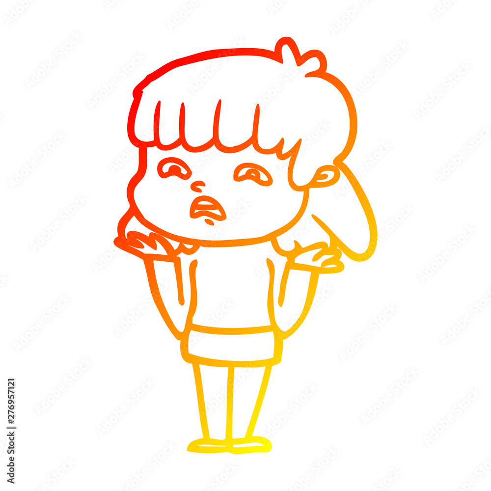 warm gradient line drawing cartoon worried woman warm gradient line drawing cartoon worried woman