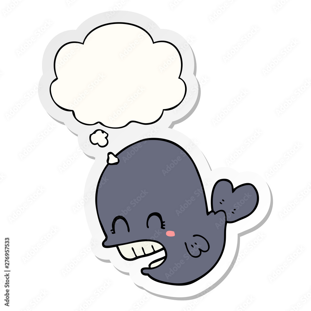 cartoon whale and thought bubble as a printed sticker cartoon whale and thought bubble as a printed sticker