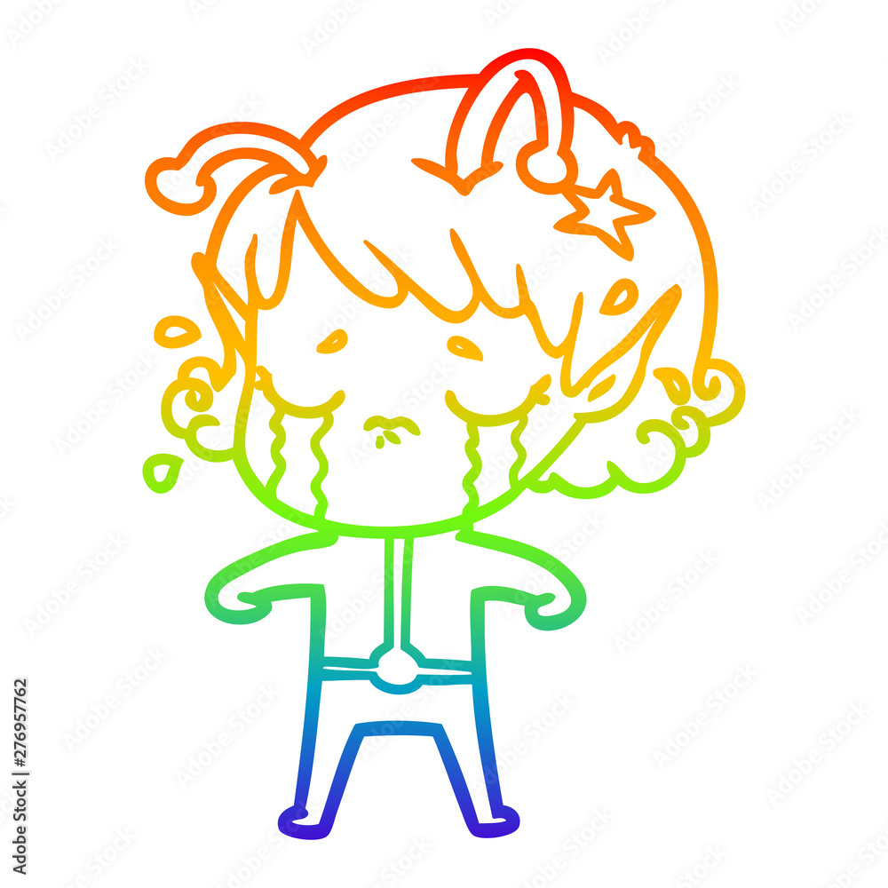 rainbow gradient line drawing cartoon crying alien girl rainbow gradient line drawing cartoon crying alien girl