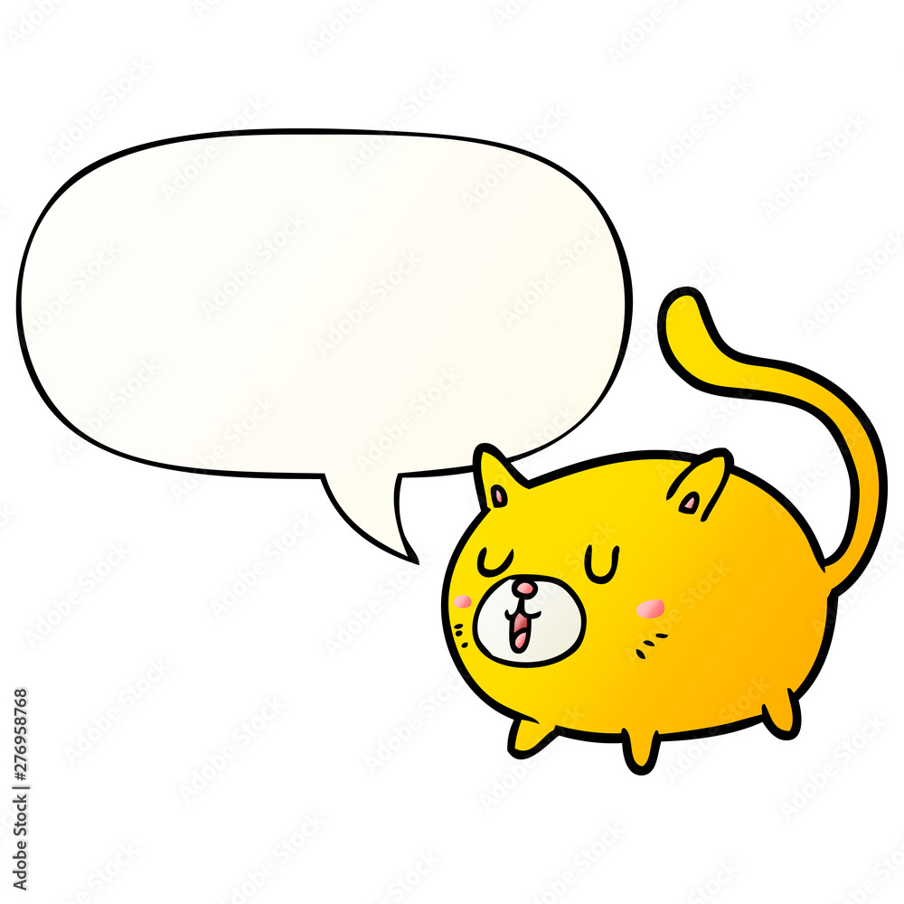 cartoon happy cat and speech bubble in smooth gradient style cartoon happy cat and speech bubble in smooth gradient style