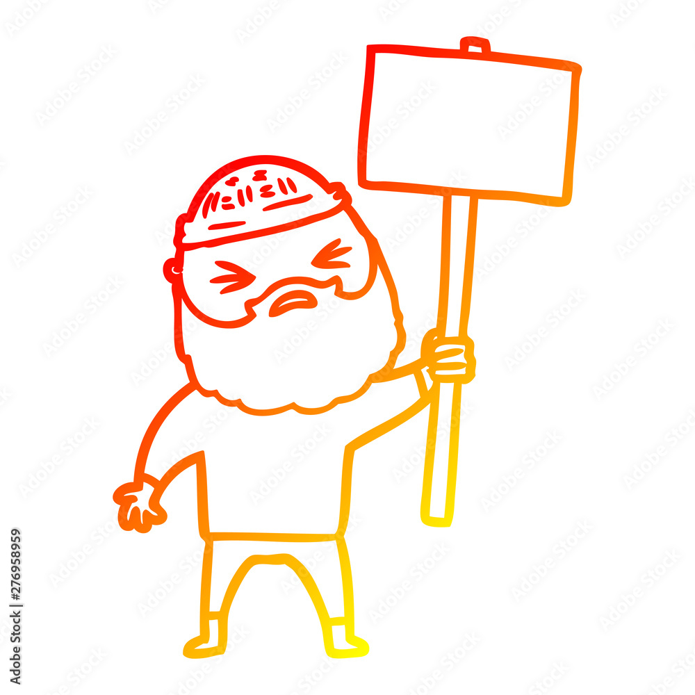 Fototapeta premium warm gradient line drawing cartoon man with beard