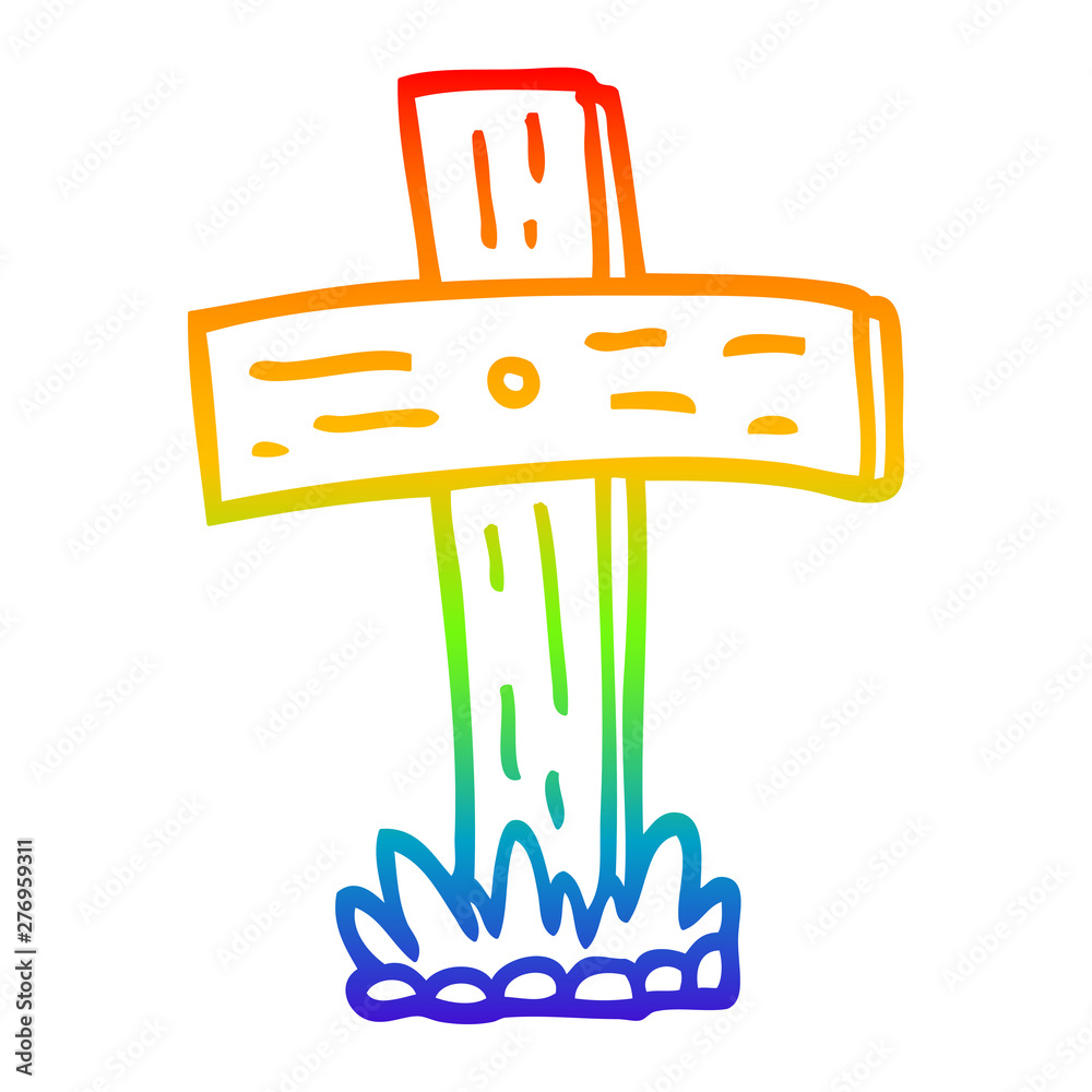 rainbow gradient line drawing cartoon graveyard cross rainbow gradient line drawing cartoon graveyard cross