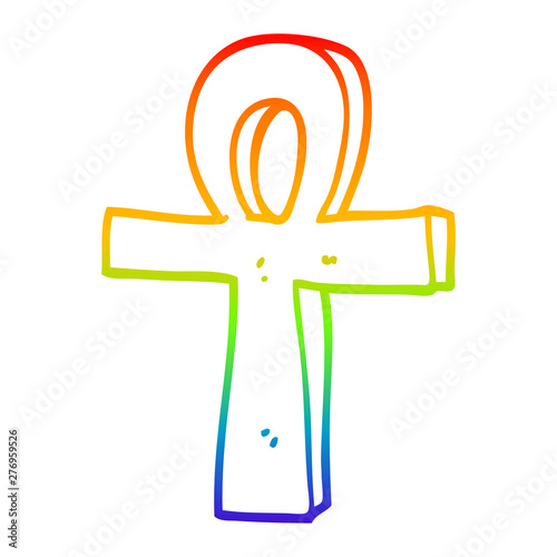 rainbow gradient line drawing cartoon of an ankh