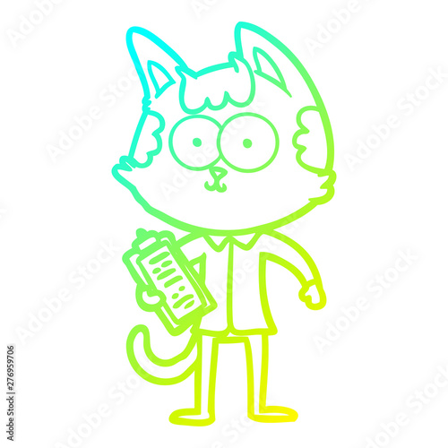 cold gradient line drawing happy cartoon salesman cat