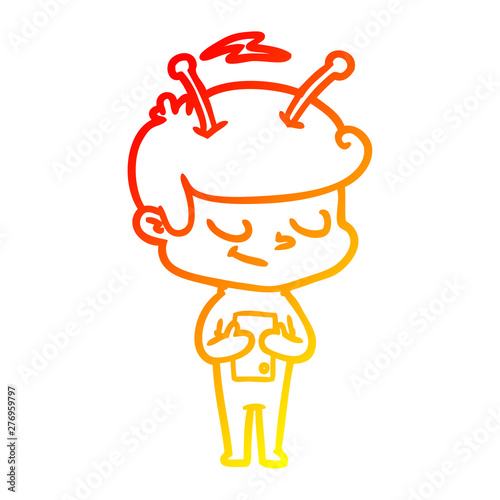 warm gradient line drawing friendly cartoon spaceman