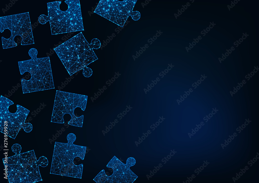 pik Oxideren been Futuristic glow low poly jigsaw puzzle pieces abstract background with  space for text on dark blue. Stock Vector | Adobe Stock