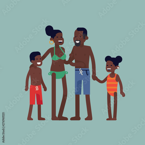 african parents and young children in swimsuits