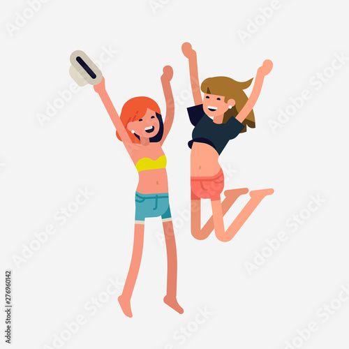 Happy girls jumping