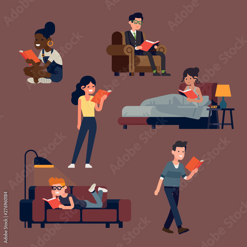 Various reading people in different poses