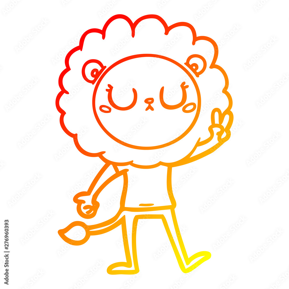 warm gradient line drawing cartoon lion giving peac sign warm gradient line drawing cartoon lion giving peac sign
