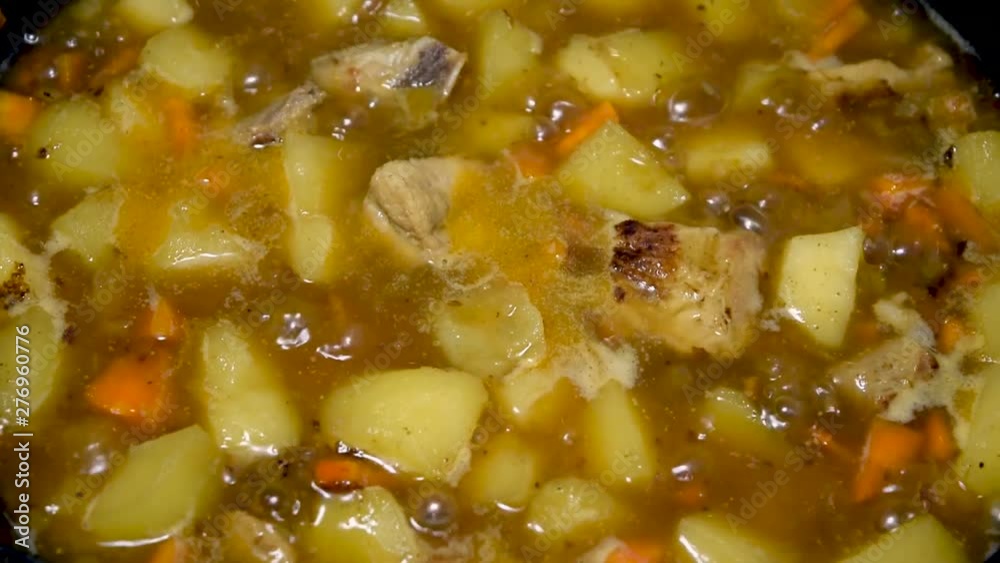 Fried potatoes with meat, close-up
Fried potatoes with meat, close-up