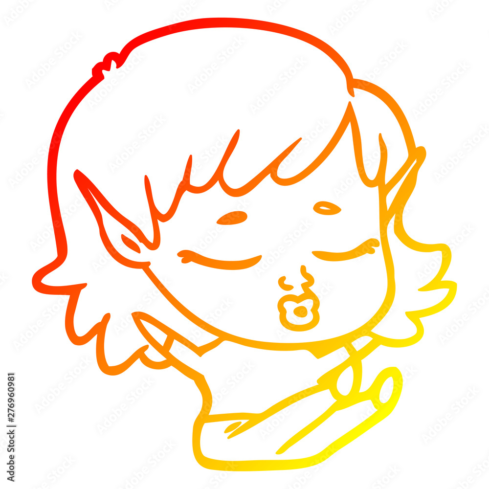 warm gradient line drawing pretty cartoon elf girl sitting warm gradient line drawing pretty cartoon elf girl sitting