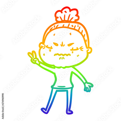 rainbow gradient line drawing cartoon annoyed old lady