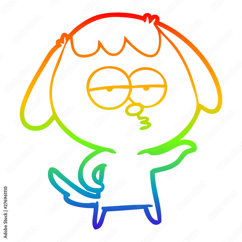 Fototapeta premium rainbow gradient line drawing cartoon bored dog