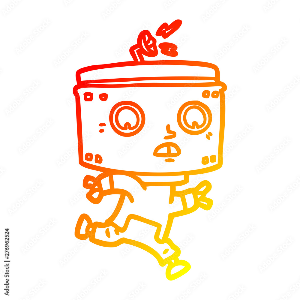 warm gradient line drawing cartoon robot running warm gradient line drawing cartoon robot running