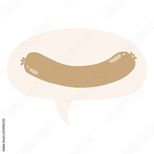 cartoon sausage and speech bubble in retro style