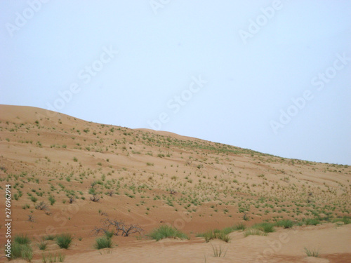 Middle East or Africa, picturesque bare mountain range and a large sandy valley desert landscapes landscape photography. Horizontal frame oasis