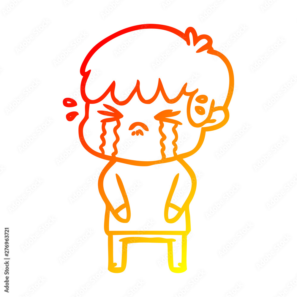 warm gradient line drawing cartoon boy crying