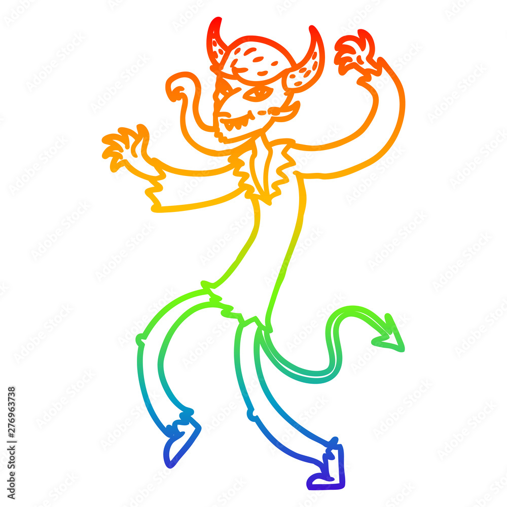 rainbow gradient line drawing cartoon dancing devil rainbow gradient line drawing cartoon dancing devil