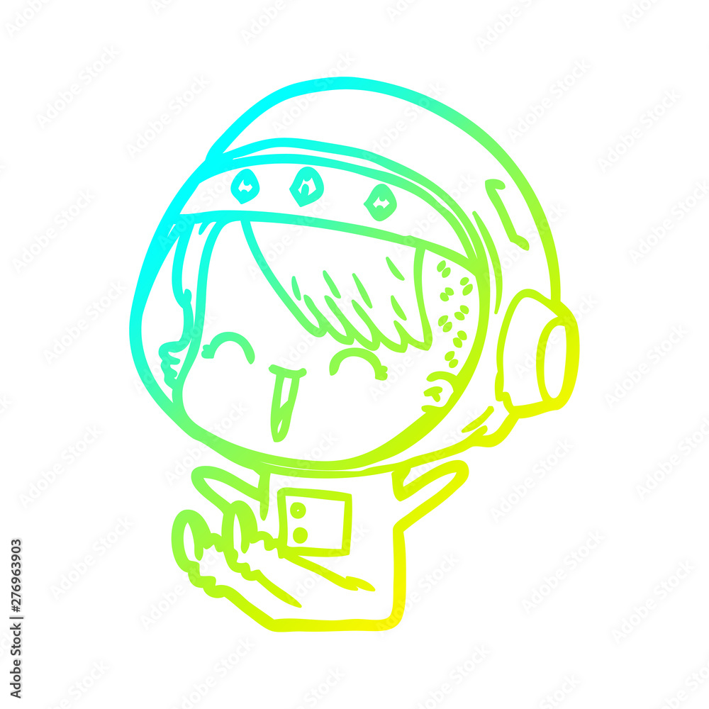 cold gradient line drawing happy cartoon space girl