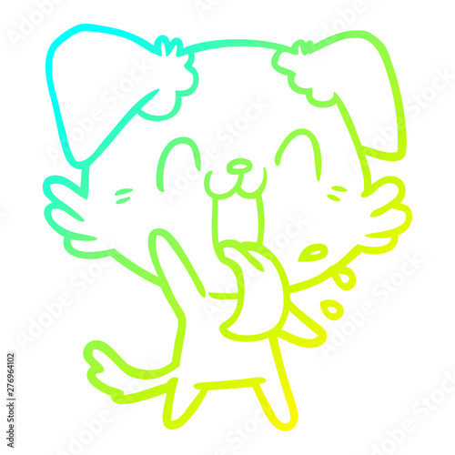 cold gradient line drawing cartoon panting dog waving