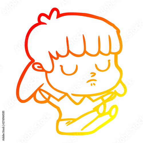 warm gradient line drawing cartoon indifferent woman sitting