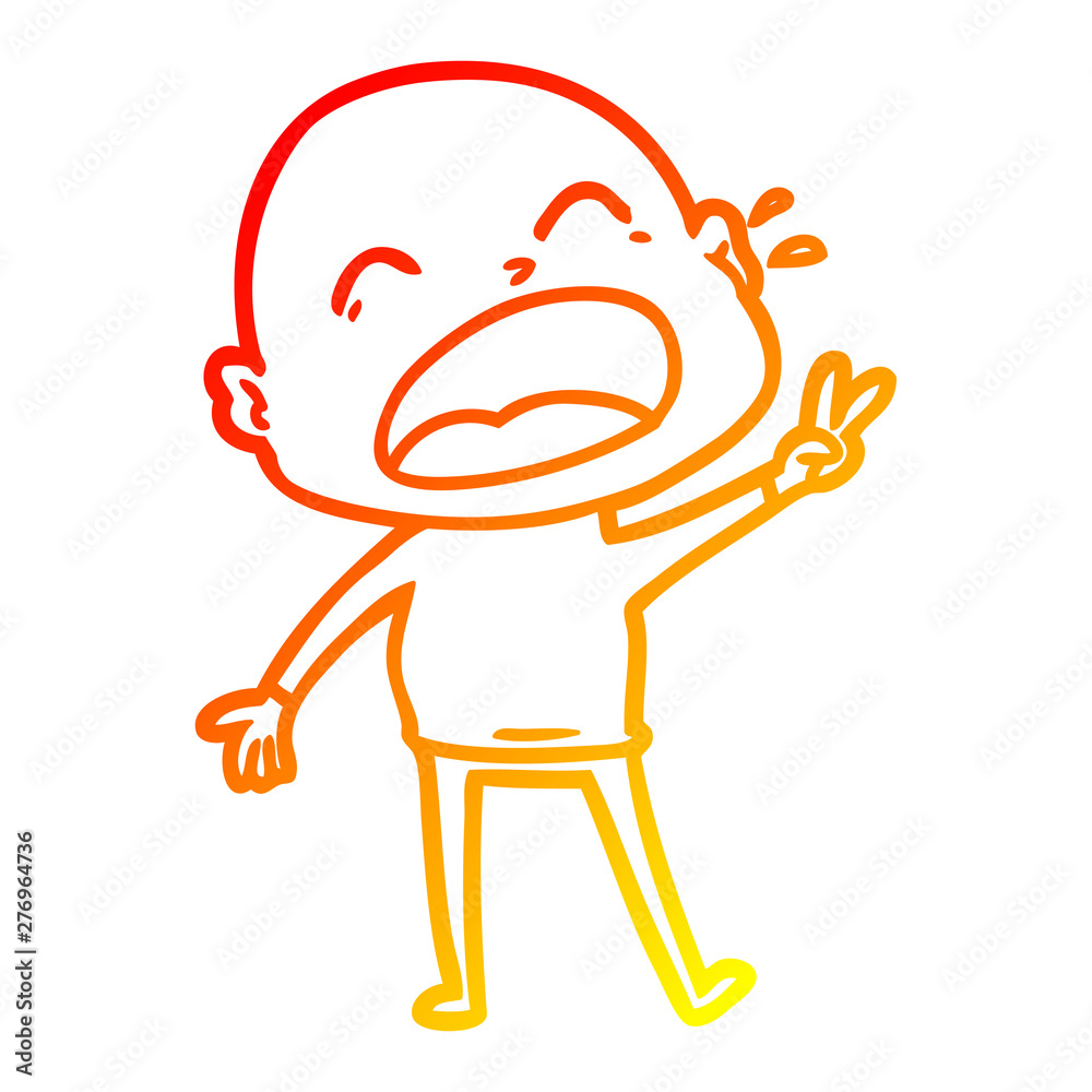warm gradient line drawing cartoon shouting bald man