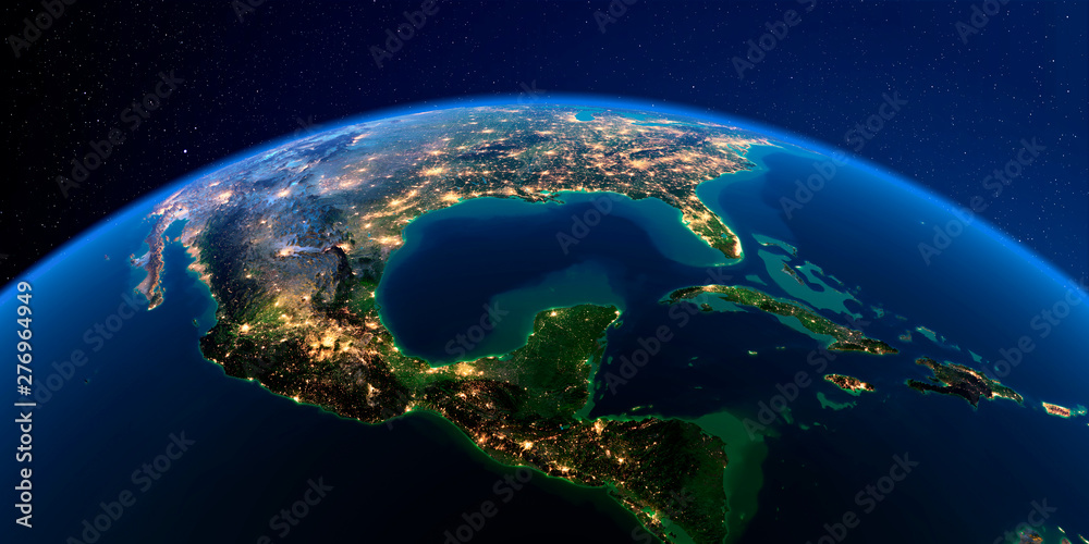 Obraz premium Detailed Earth at night. The eastern part of India, Bangladesh, Nepal, Bhutan, Myanmar, west of Thailand