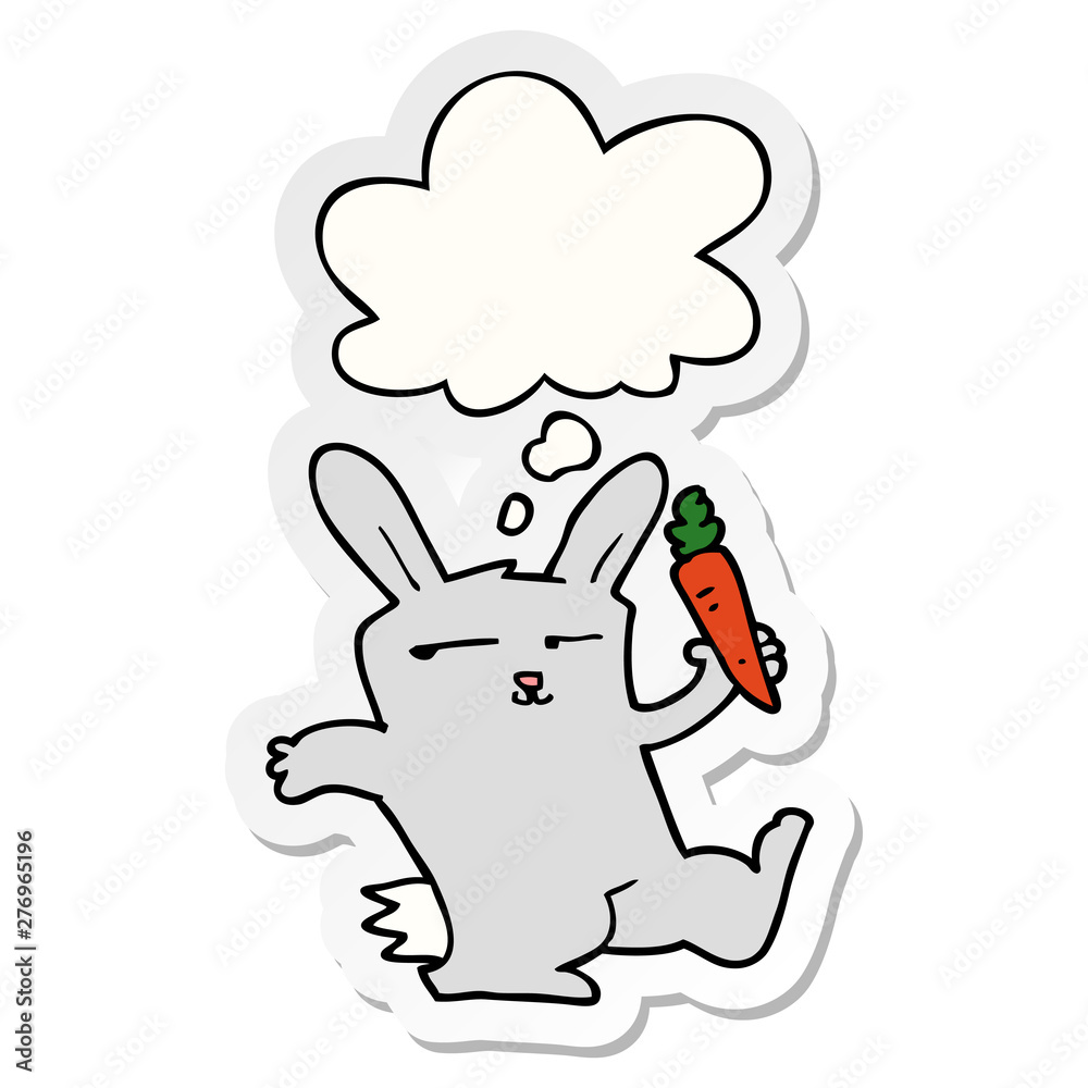 cartoon rabbit with carrot and thought bubble as a printed sticker cartoon rabbit with carrot and thought bubble as a printed sticker