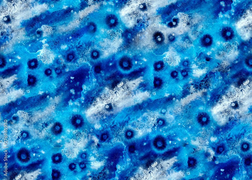 Seamless bright pattern of watercolor stains and spots in blue colors, print for fabric and other designs. Seamless bright pattern of watercolor stains and spots in blue colors, print for fabric and other designs.