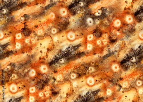 Seamless bright pattern of watercolor stains and spots in brown and golden tones, print for fabric and other designs.