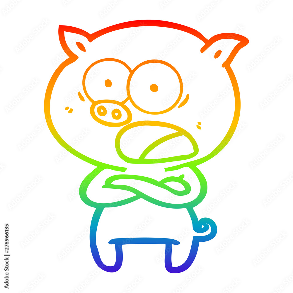 rainbow gradient line drawing cartoon pig shouting rainbow gradient line drawing cartoon pig shouting